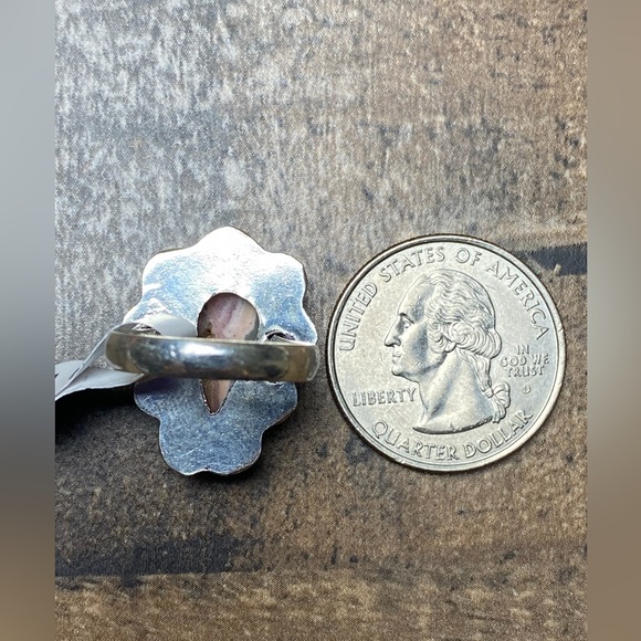 New Rhodochrosite Crystal Stone Silver Overlay Ring Size 6.25 - Picture 3 of 6